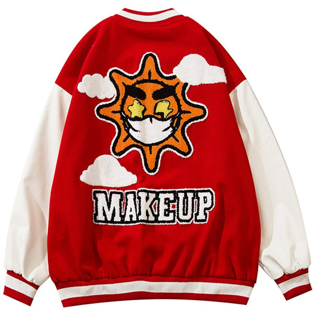 Jacket Men Cartoon Furry Sun Cloud Patch Patchwork Bomber Coats Loose Hip Hop Funny High Street Baseball Outwear Autumn-3
