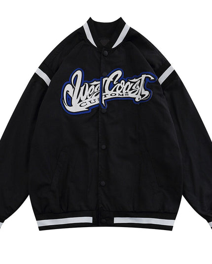 Jacket Men Embroidery Patch Color Block Print Baseball Jacket Coat Men Loose High Street Harajuku Bomber Outwear Autumn-2
