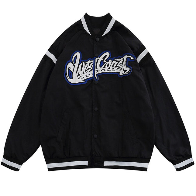 Jacket Men Embroidery Patch Color Block Print Baseball Jacket Coat Men Loose High Street Harajuku Bomber Outwear Autumn-2