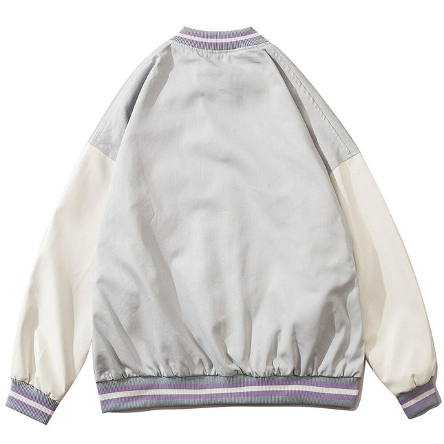 Furry Heart Patch Letter Embroidery Baseball Jacket Couple Varsity Jackets Coats Autumn Fashion Harajuku Streetwear Men-1