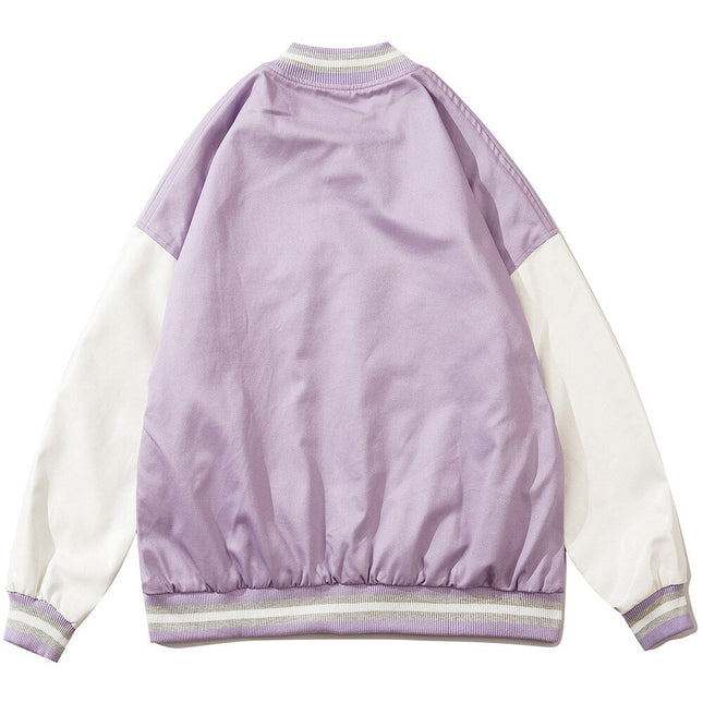 Furry Heart Patch Letter Embroidery Baseball Jacket Couple Varsity Jackets Coats Autumn Fashion Harajuku Streetwear Men-2