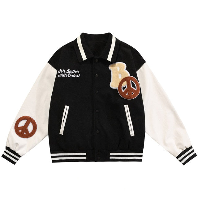 Jacket Men Cartoon Patches Patchwork Color Turn-down Collar Coat Harajuku Vintage College Style Varsity Jackets Outwear-4