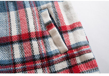 Plaid Print Pocket Hooded Jacket Coat Couple Loose Retro All-match Casual Outwear Autumn High Street Fashion Streetwear-4
