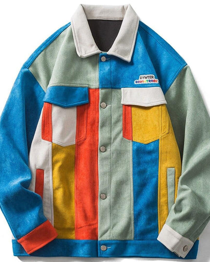 Jackets Retro Hit Color Patchwork Multi-Pocket Varsity Jacket Coat Baggy Harajuku High Street Fashion Autumn Streetwear-0