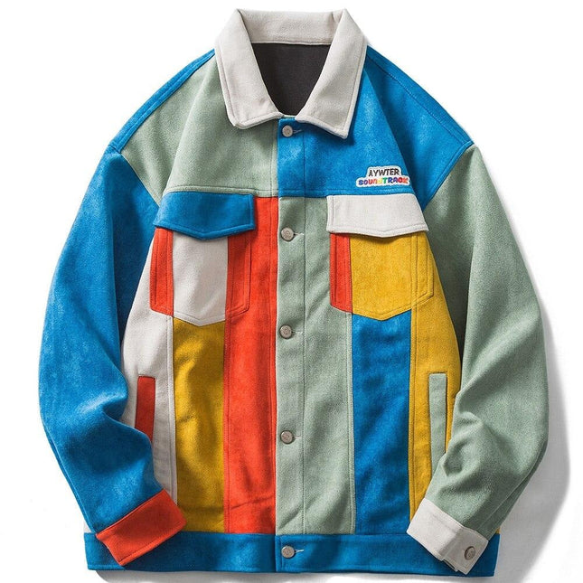Jackets Retro Hit Color Patchwork Multi-Pocket Varsity Jacket Coat Baggy Harajuku High Street Fashion Autumn Streetwear-0