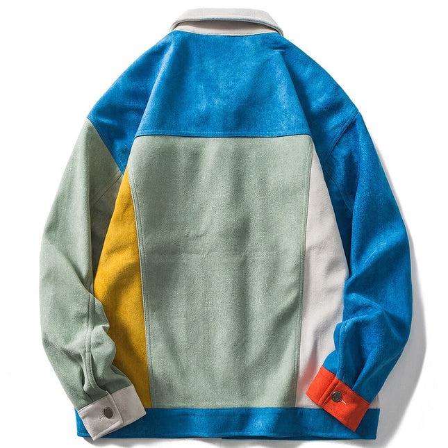 Jackets Retro Hit Color Patchwork Multi-Pocket Varsity Jacket Coat Baggy Harajuku High Street Fashion Autumn Streetwear-1