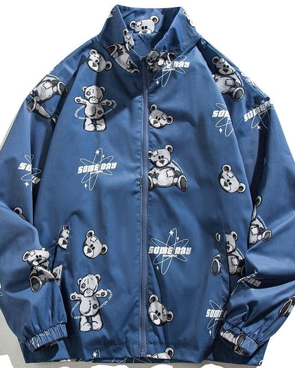 Track Jacket Men Bear Letter Print Zipper Windbreaker Coat Autumn Casual Baggy Fashion Hip Hop Jacket Couple Streetwear-0