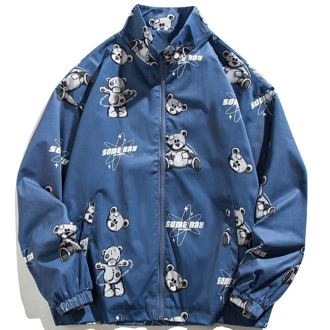 Track Jacket Men Bear Letter Print Zipper Windbreaker Coat Autumn Casual Baggy Fashion Hip Hop Jacket Couple Streetwear-0