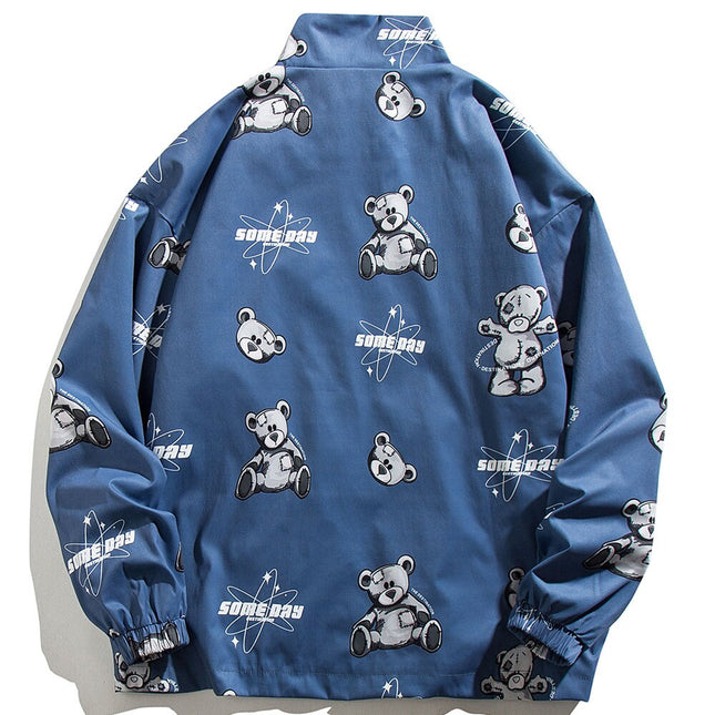 Track Jacket Men Bear Letter Print Zipper Windbreaker Coat Autumn Casual Baggy Fashion Hip Hop Jacket Couple Streetwear-1