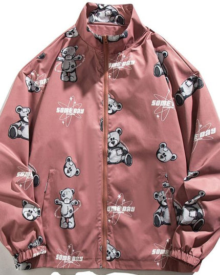 Track Jacket Men Bear Letter Print Zipper Windbreaker Coat Autumn Casual Baggy Fashion Hip Hop Jacket Couple Streetwear-3