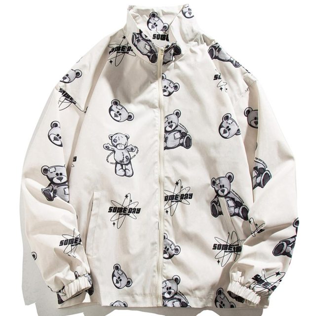 Track Jacket Men Bear Letter Print Zipper Windbreaker Coat Autumn Casual Baggy Fashion Hip Hop Jacket Couple Streetwear-2