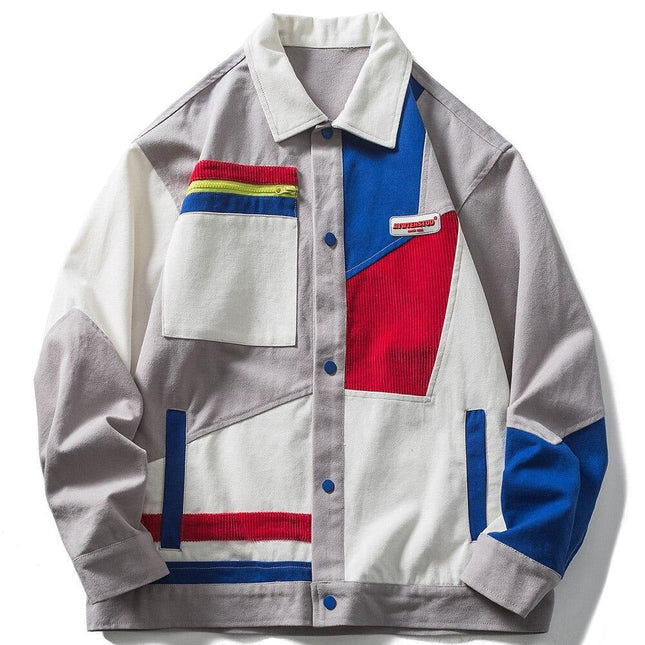 Jacket Men Colorful Patchwork Zipper Pocket Outwear Autumn Baggy Fashion Hip Hop Harajuku Cargo Coats Unisex Streetwear-0