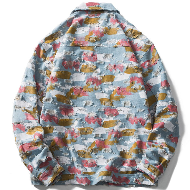Watercolor Graffiti Hole Ripped Denim Jacket Men Fashion Hip Hop Style Cowboy Jacket Coats Autumn Baggy Cool Streetwear-1