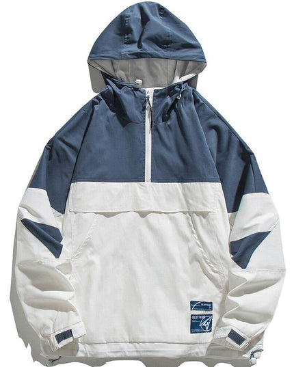 Jacket Men Letter Patch Color Block Zipper Hooded Windbreaker Men Casual Loose Harajuku High Street Outwear Coat Autumn-0