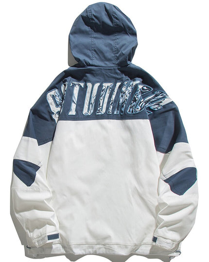 Jacket Men Letter Patch Color Block Zipper Hooded Windbreaker Men Casual Loose Harajuku High Street Outwear Coat Autumn-1