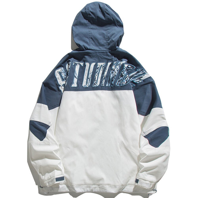 Jacket Men Letter Patch Color Block Zipper Hooded Windbreaker Men Casual Loose Harajuku High Street Outwear Coat Autumn-1
