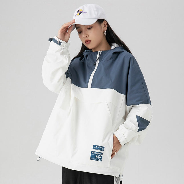 Jacket Men Letter Patch Color Block Zipper Hooded Windbreaker Men Casual Loose Harajuku High Street Outwear Coat Autumn-3