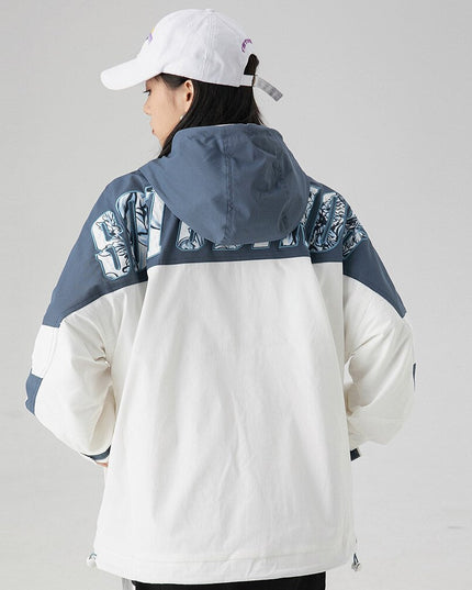 Jacket Men Letter Patch Color Block Zipper Hooded Windbreaker Men Casual Loose Harajuku High Street Outwear Coat Autumn-2