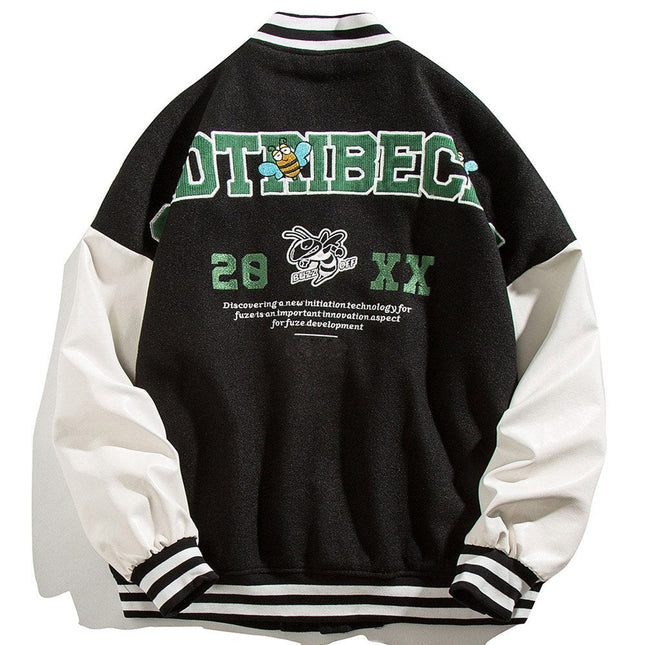 Patchwork Color Animal Letter Embroidery Baseball Jacket Men Bomber Coat Autumn Vintage High Street Harajuku Streetwear-1