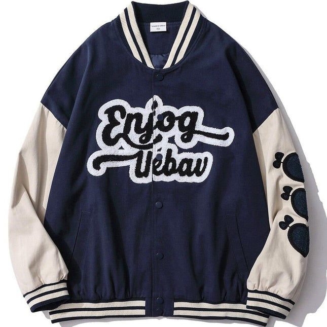 Jacket Men Color Block Patchwork Furry Patches College Style Baseball Coats Oversized Harajuku Fashion Youth Streetwear-0