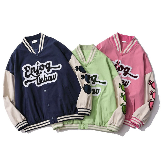 Jacket Men Color Block Patchwork Furry Patches College Style Baseball Coats Oversized Harajuku Fashion Youth Streetwear-4