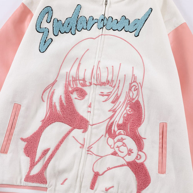 Jacket Men Furry Cartoon Comics Girl Letter Outwear Oversized College Style Hipster Coats All-match Streetwear-3