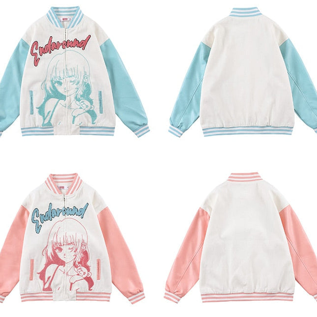 Jacket Men Furry Cartoon Comics Girl Letter Outwear Oversized College Style Hipster Coats All-match Streetwear-4