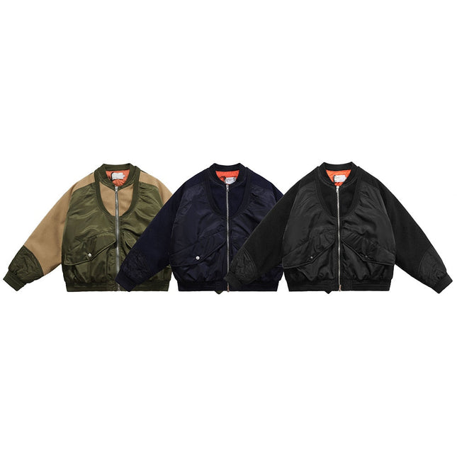 Patchwork Color Winter Jacket Men Button Pockets Zipper Warm Cozy Thick Coat Retro Fashion Bomber Jacket Men Streetwear-4