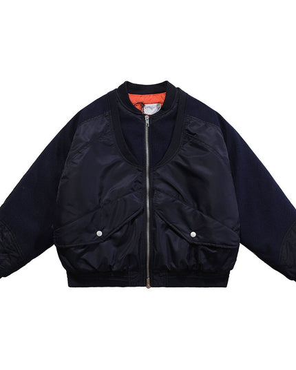 Patchwork Color Winter Jacket Men Button Pockets Zipper Warm Cozy Thick Coat Retro Fashion Bomber Jacket Men Streetwear-3