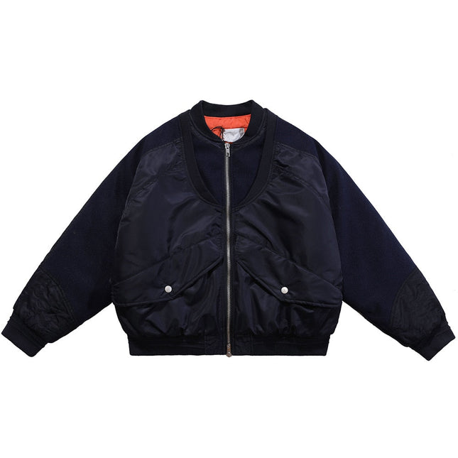 Patchwork Color Winter Jacket Men Button Pockets Zipper Warm Cozy Thick Coat Retro Fashion Bomber Jacket Men Streetwear-3