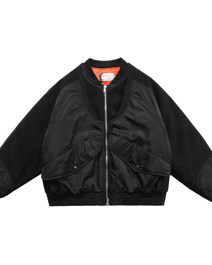 Patchwork Color Winter Jacket Men Button Pockets Zipper Warm Cozy Thick Coat Retro Fashion Bomber Jacket Men Streetwear-2