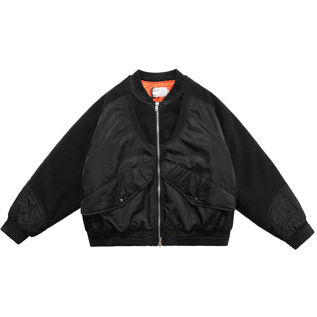 Patchwork Color Winter Jacket Men Button Pockets Zipper Warm Cozy Thick Coat Retro Fashion Bomber Jacket Men Streetwear-2