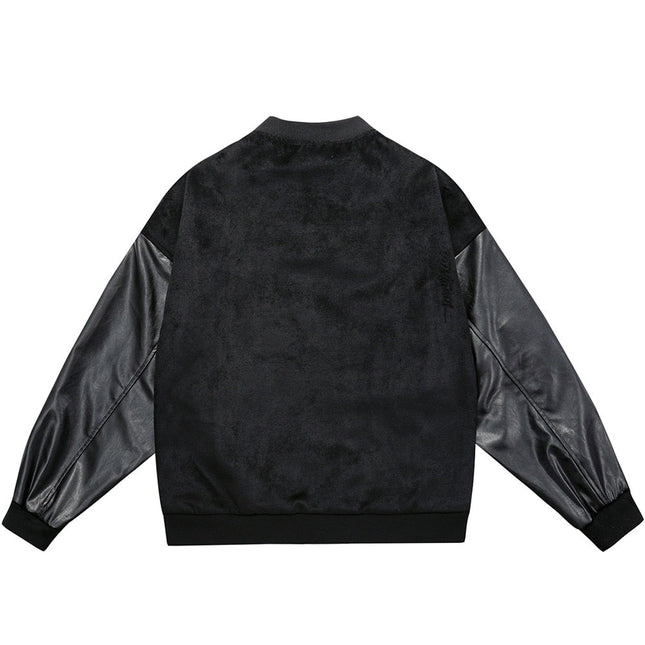 Jacket Men Diamonds Broken Heart Leather Patchwork Sleeve Baseball Coat Hip Hop Outwear Fashion Casual Loose Streetwear-2