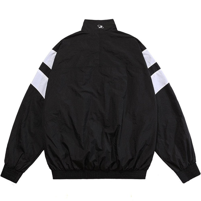 Jacket Men Letter Embroidery Color Block Patchwork Windbreaker Coat Oversized Zipper Harajuku Sport High Street Outwear-1