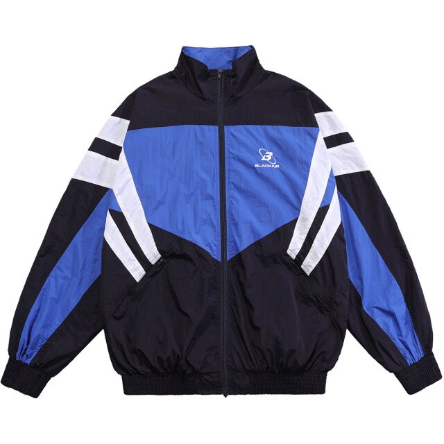 Jacket Men Letter Embroidery Color Block Patchwork Windbreaker Coat Oversized Zipper Harajuku Sport High Street Outwear-3