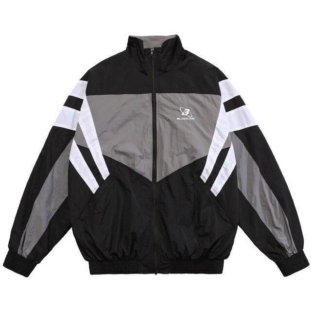 Jacket Men Letter Embroidery Color Block Patchwork Windbreaker Coat Oversized Zipper Harajuku Sport High Street Outwear-2