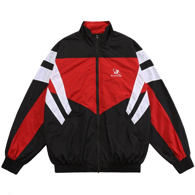 Jacket Men Letter Embroidery Color Block Patchwork Windbreaker Coat Oversized Zipper Harajuku Sport High Street Outwear-0