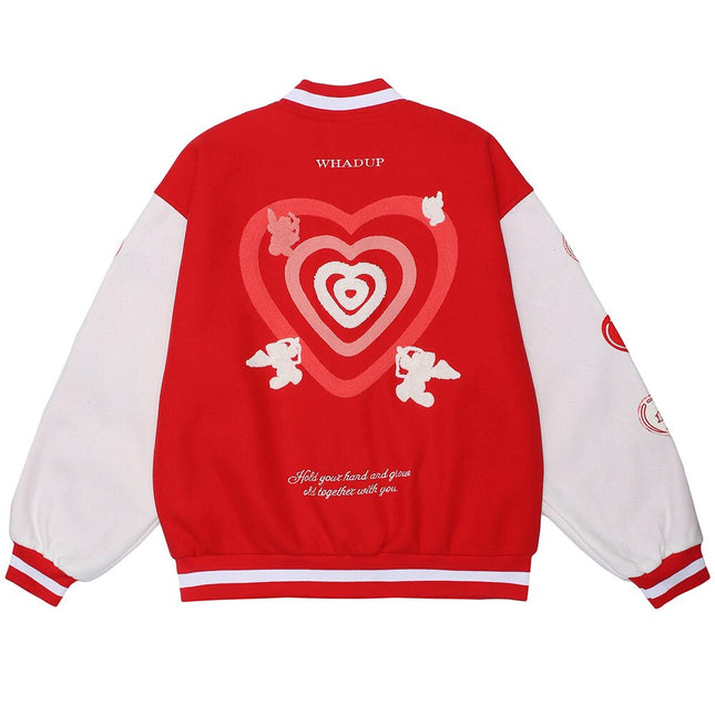 Jacket Men Heart-shaped Patches Letter Embroidery Patchwork Color Sleeve Coat Harajuku College Style Varsity Streetwear-3