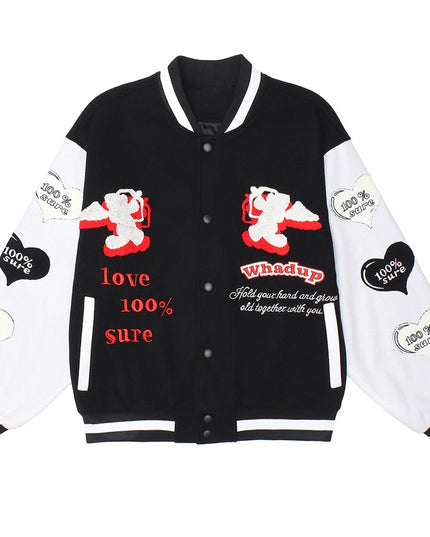 Jacket Men Heart-shaped Patches Letter Embroidery Patchwork Color Sleeve Coat Harajuku College Style Varsity Streetwear-1