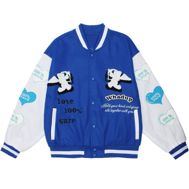 Jacket Men Heart-shaped Patches Letter Embroidery Patchwork Color Sleeve Coat Harajuku College Style Varsity Streetwear-4