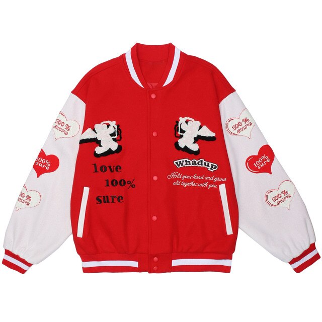 Jacket Men Heart-shaped Patches Letter Embroidery Patchwork Color Sleeve Coat Harajuku College Style Varsity Streetwear-2
