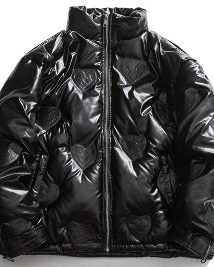 Winter Jacket Men Heart Embossing Solid Color Zipper Black Parkas Baggy Simple Fashion Cool Warm Cozy Padded Streetwear-2