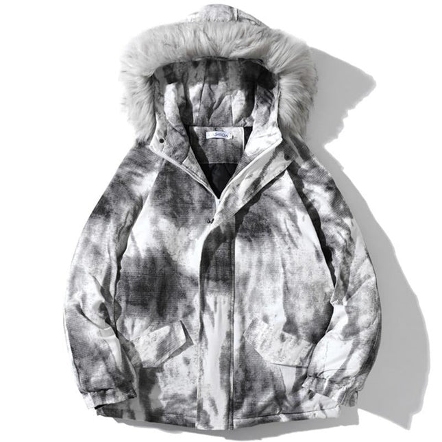 Parkas Winter Jacket Men Distressed Tie Dye Inkjet Printed Padded Coats Jackets Casual Warm Harajuku Fashion Streetwear-0