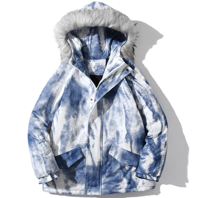 Parkas Winter Jacket Men Distressed Tie Dye Inkjet Printed Padded Coats Jackets Casual Warm Harajuku Fashion Streetwear-2