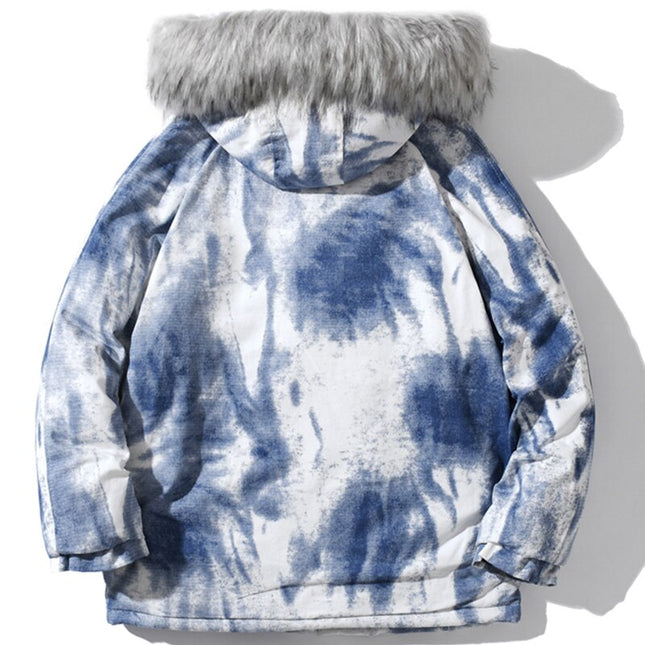 Parkas Winter Jacket Men Distressed Tie Dye Inkjet Printed Padded Coats Jackets Casual Warm Harajuku Fashion Streetwear-3