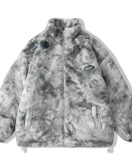 Faux Fur Fleece Winter Jacket Men Tie Dye Printed Fuzzy Jackets Casual Hip Hop Baggy Warm Zipper Coats Couple Outerwear-2