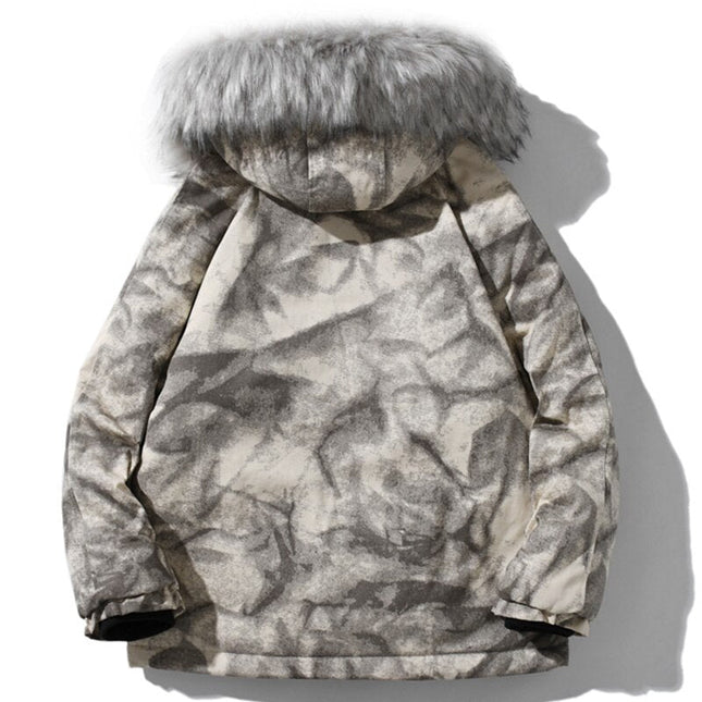 Hooded Parkas Winter Jacket Men Tie Dye Print Cargo Coats Jackets Retro Distressed Fashion Thicken Padded Outerwear Men-1