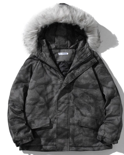 Hooded Parkas Winter Jacket Men Tie Dye Print Cargo Coats Jackets Retro Distressed Fashion Thicken Padded Outerwear Men-2