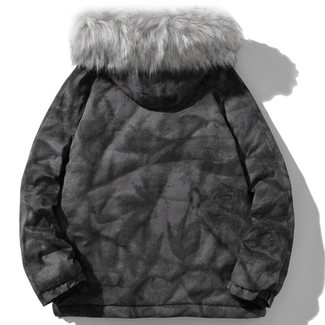 Hooded Parkas Winter Jacket Men Tie Dye Print Cargo Coats Jackets Retro Distressed Fashion Thicken Padded Outerwear Men-3