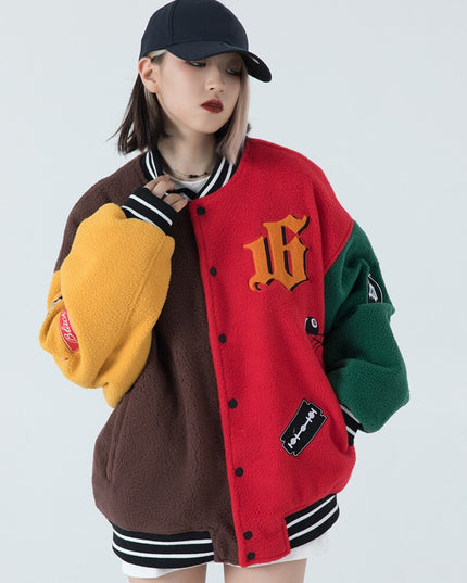 Men's winter jacket Color Block Patchwork Embroidery Thick Warm Baseball Jacket Couple High Street Coat Male Streetwear-2
